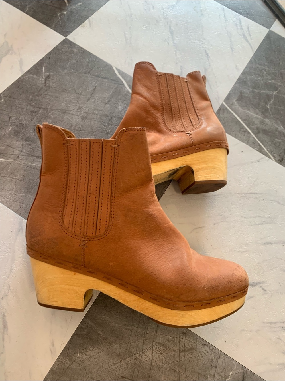 Women's Brown Leather Clog Booties